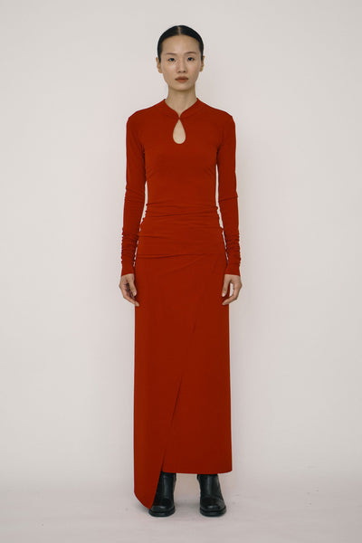 Red Skinny Long-Sleeve Mandarin Collar Top-arc us arkus-APOC STORE