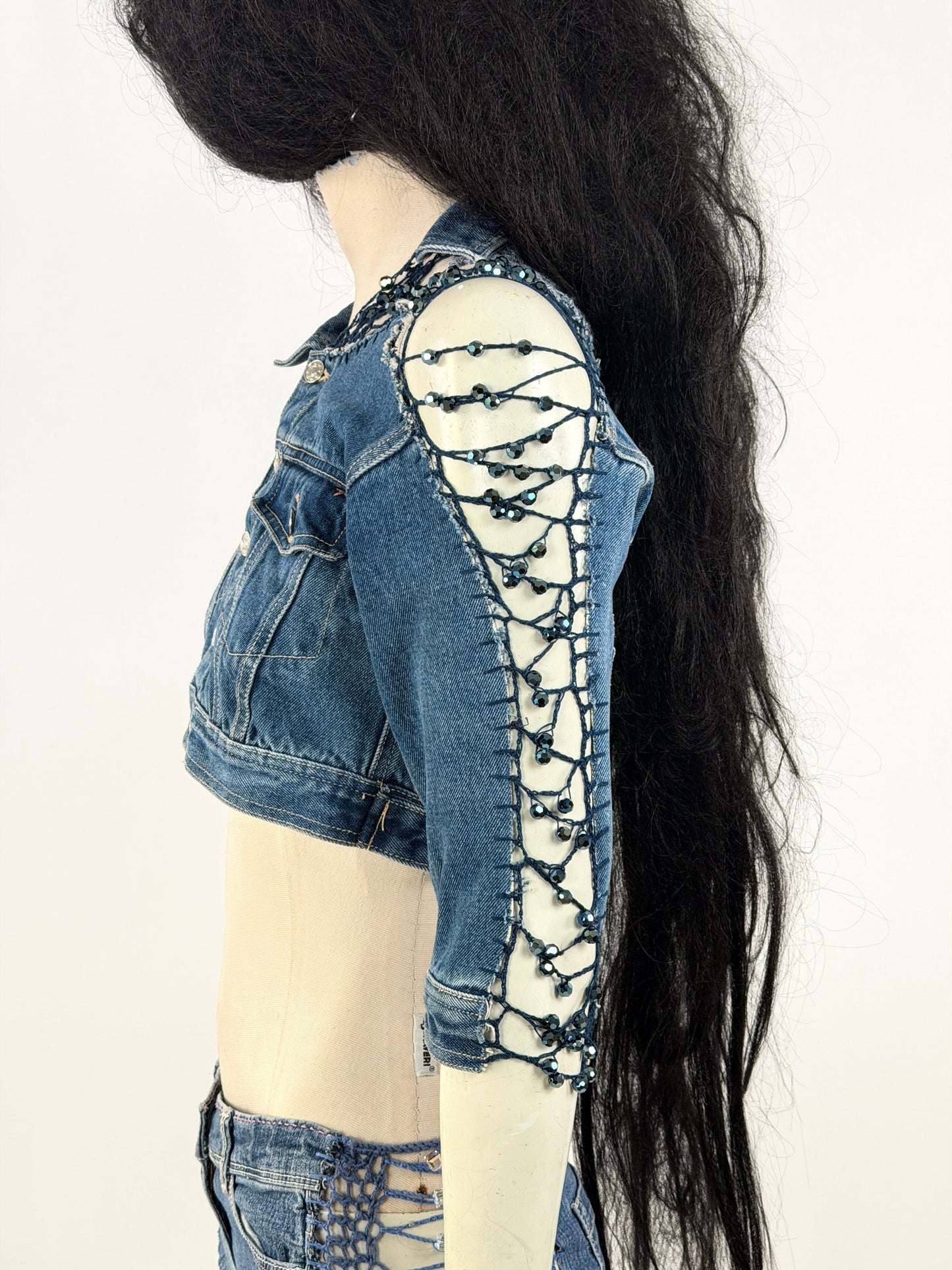 Crocheted Mini Denim Jacket-Lou de Bètoly-APOC STORE