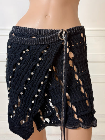 Black Ladder Knit Skirt - Size S-Sania Parvez-APOC STORE