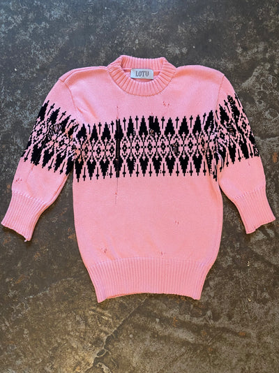 Distressed Fairisle 3/4 sleeve jumper-Lilies of the Valley-APOC STORE
