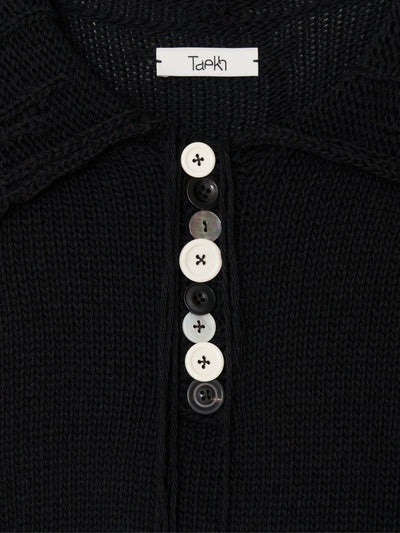 Hand Distressed Collar Cashmere Knit 002 - Black-Taekh-APOC STORE
