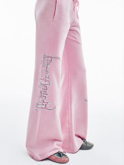 Pink Printing Decorative Flare Sport Pants-TRINITE Studio-APOC STORE