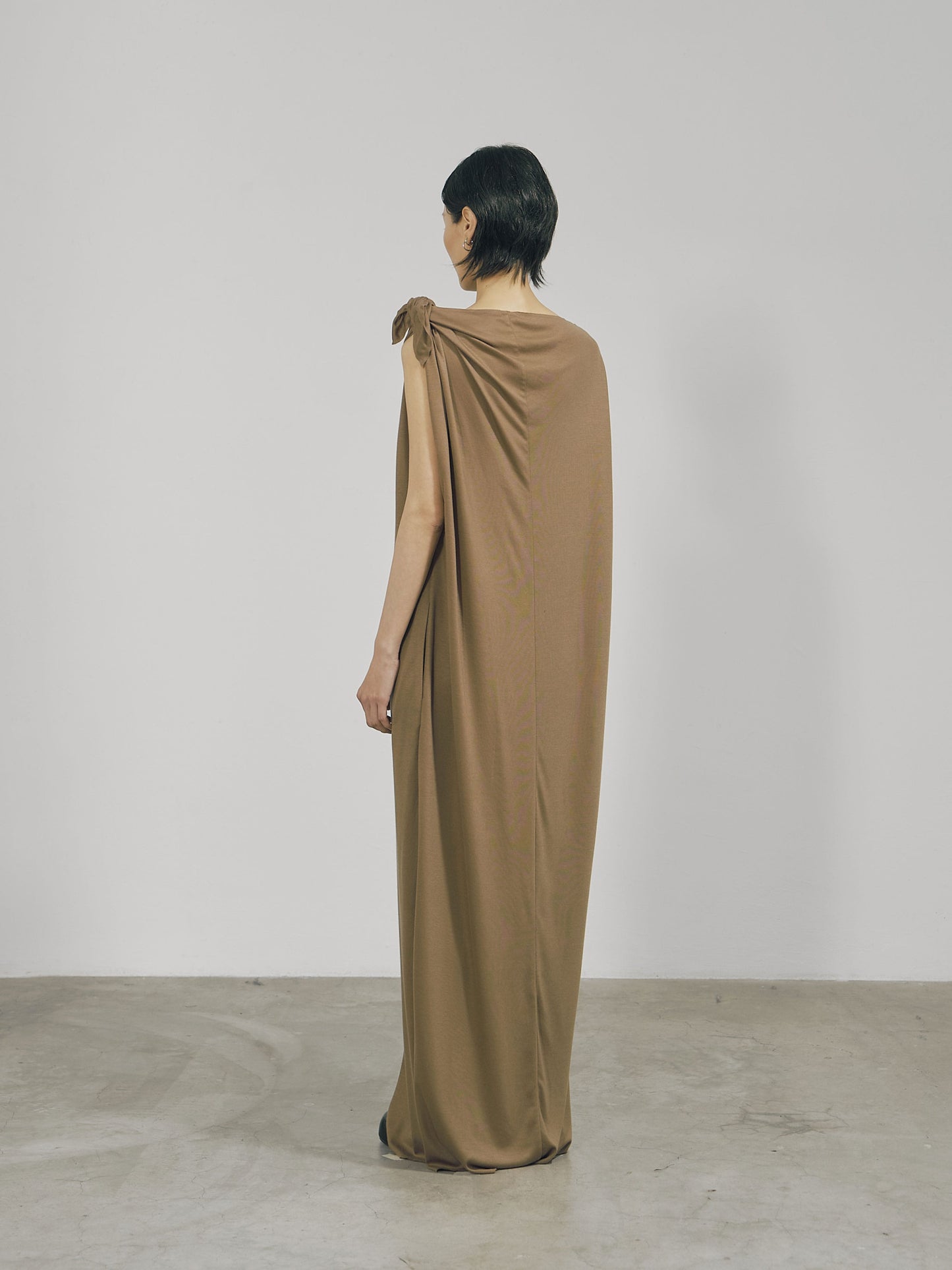 Khaki Tencel Jersey Raw Edge Asymmetric Cutting Dress-arc us arkus-APOC STORE
