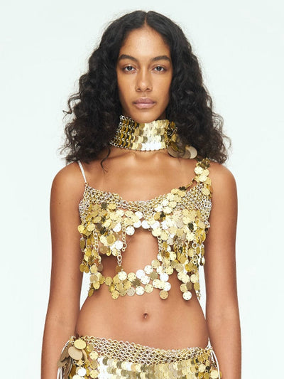 Aluminum Disc Fringe Top - GOLD-JALACONDA-APOC STORE