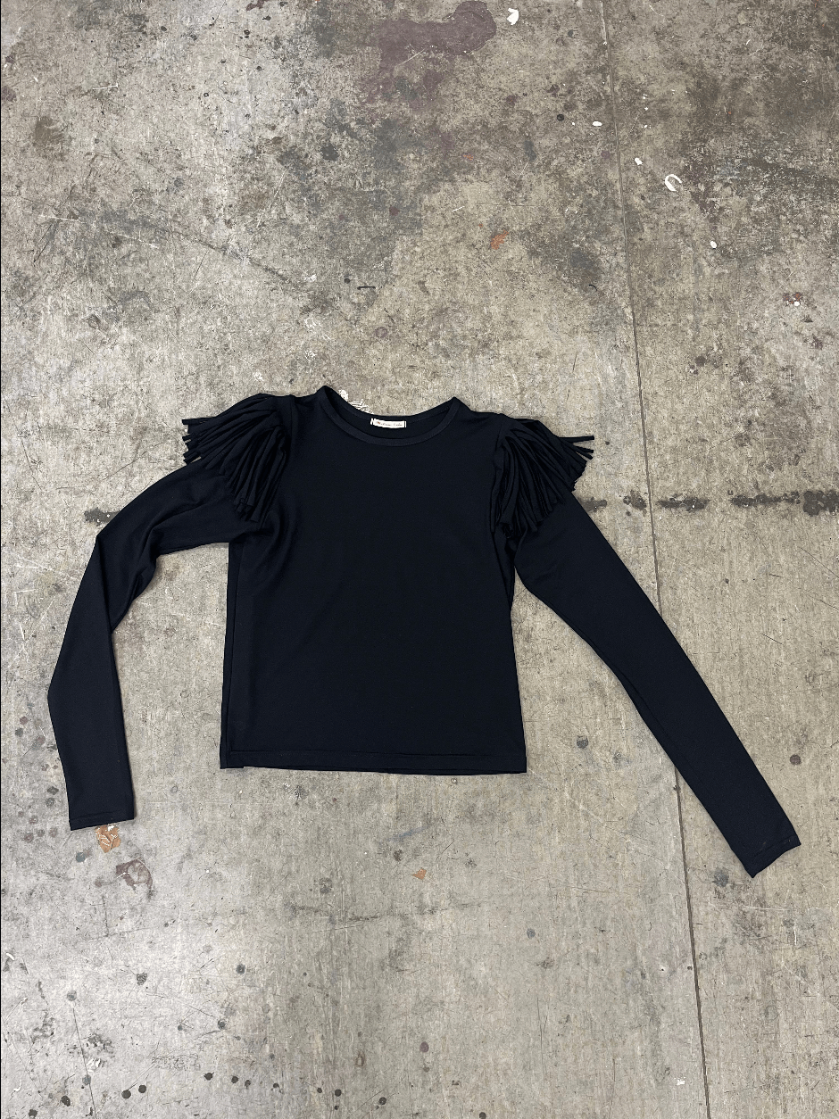 Black Fringe Long Sleeve-Melissa Tida-APOC STORE