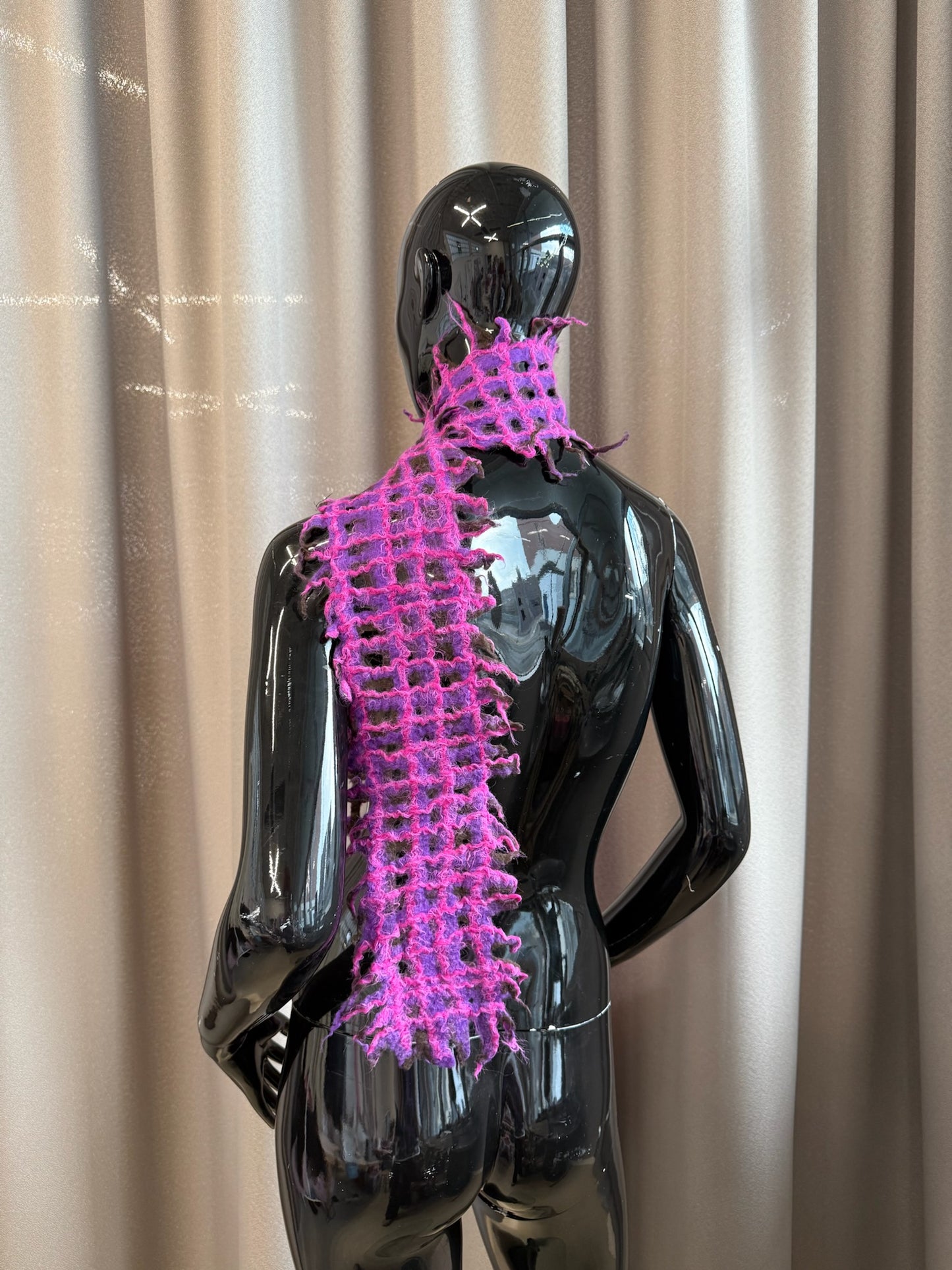 Felted scarf brown/pink long-TATi-APOC STORE