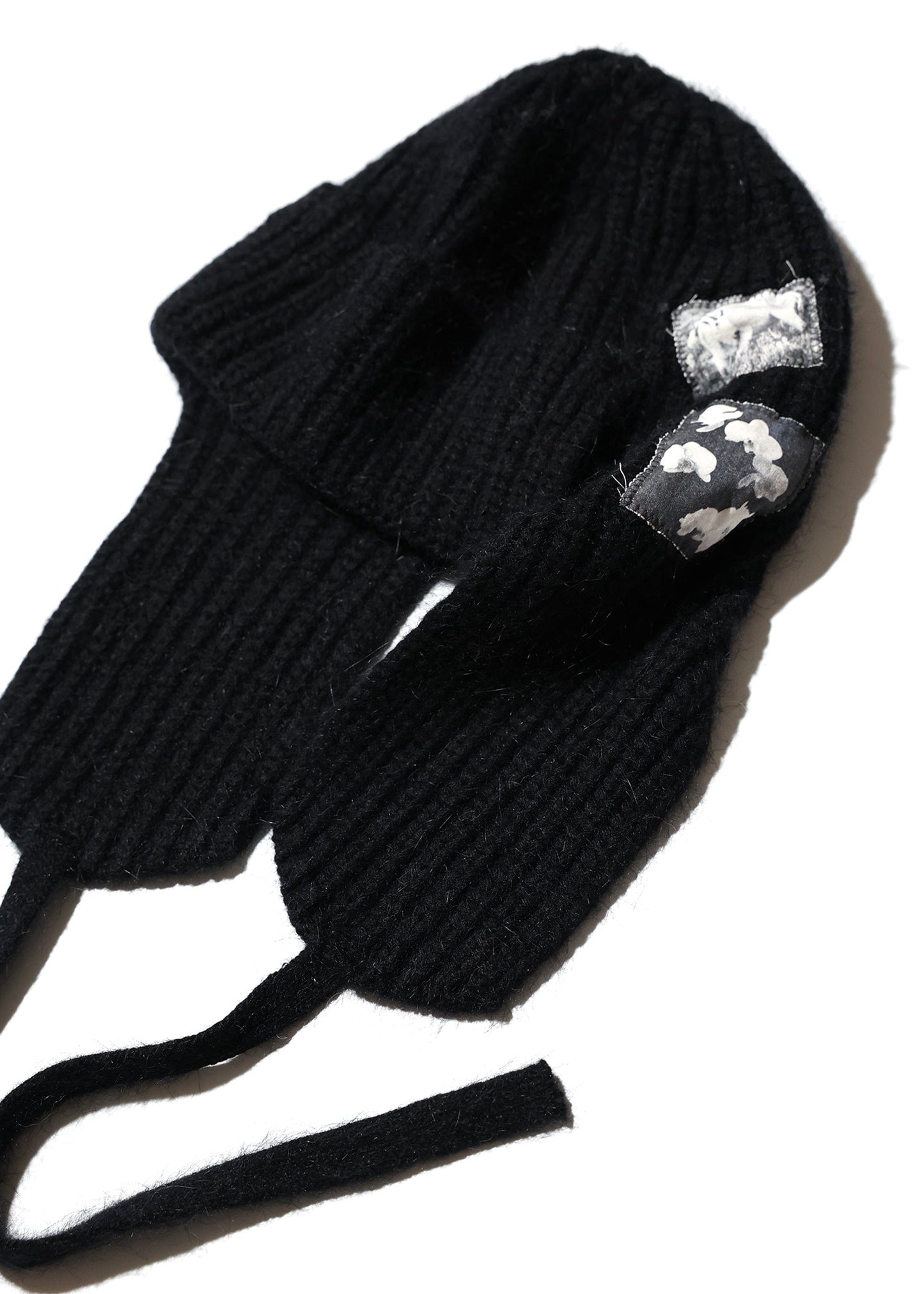 EARFLAP KNIT PATCH HAT BLACK-SAENGIN STUDIOS-APOC STORE
