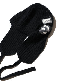 EARFLAP KNIT PATCH HAT BLACK-SAENGIN STUDIOS-APOC STORE