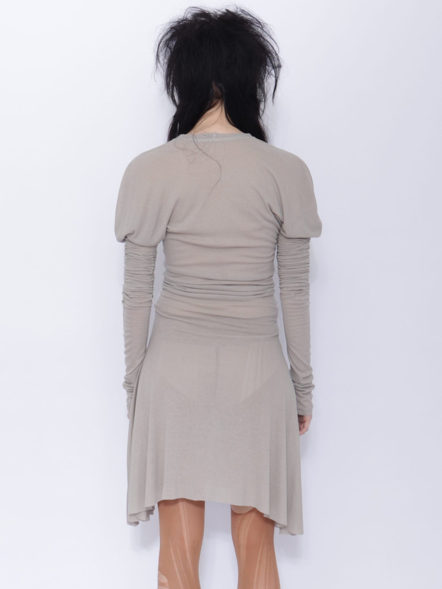 Dora Draped Long sleeve Dress: Pale Grey