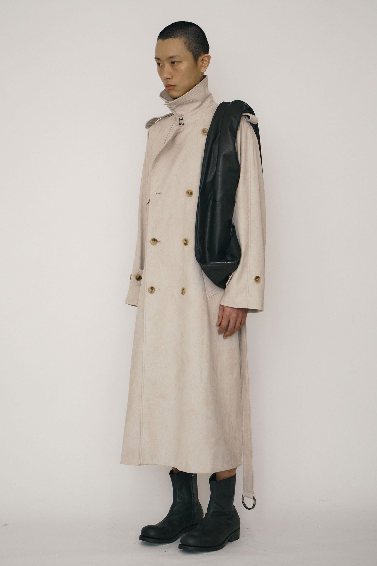 Khaki Faux-Suede Double-breasted Raglan Trench Coat-arc us arkus-APOC STORE