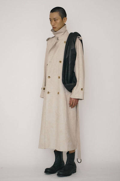 Khaki Faux-Suede Double-breasted Raglan Trench Coat-arc us arkus-APOC STORE