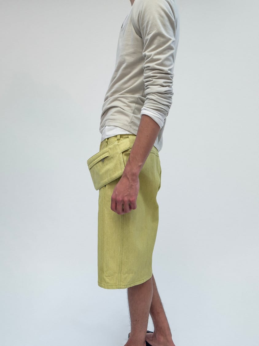 Sling Denim Shorts Lime-René Scheibenbauer-APOC STORE
