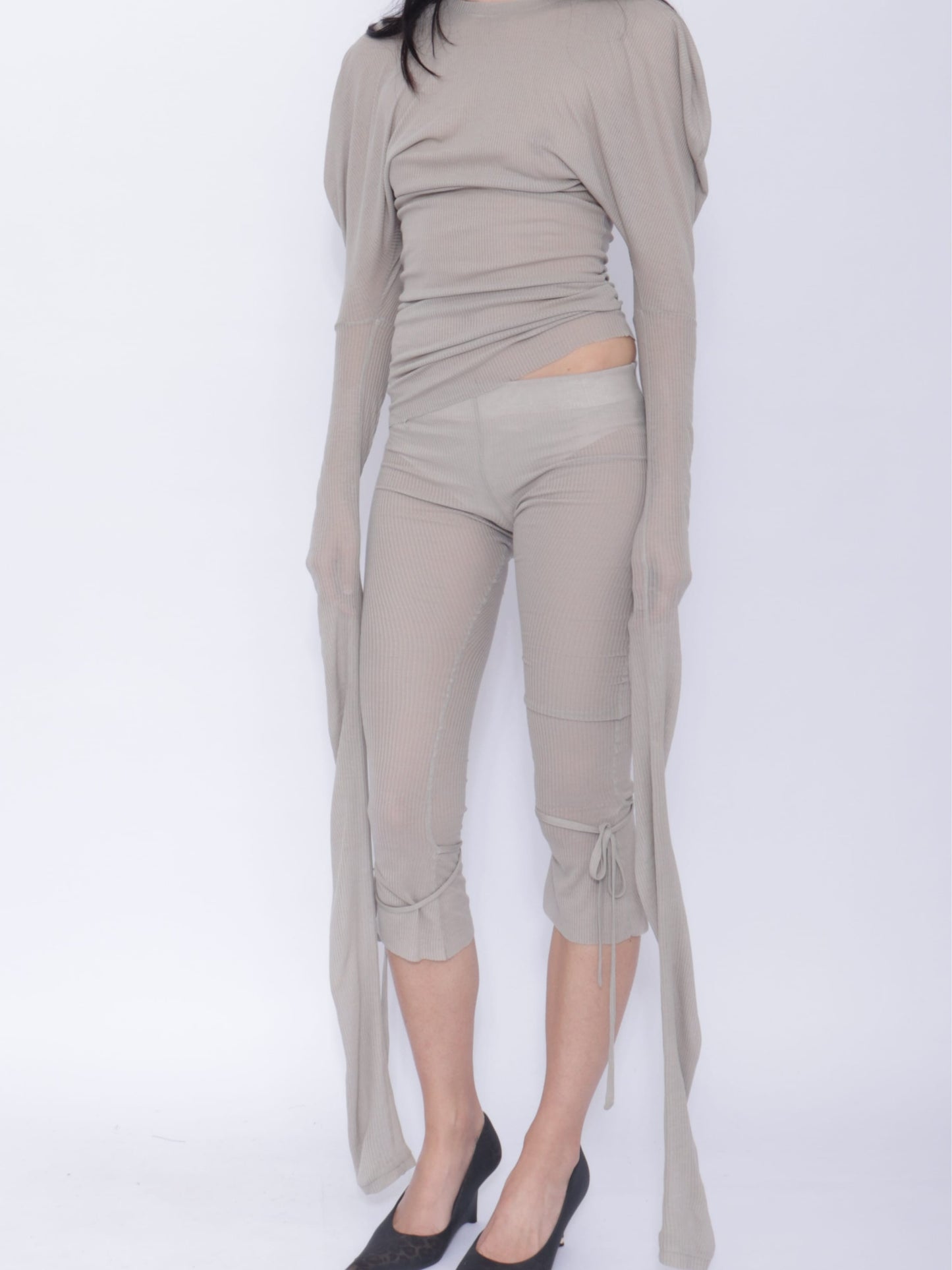 Tora Draped Long Sleeve Top: Pale Grey-BJERSBORN-APOC STORE