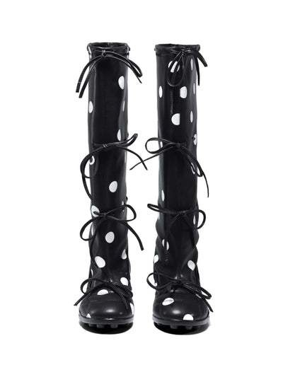 Polka Dot Strapped Ballet Boots Black-EMPTY BEHAVIOR-APOC STORE