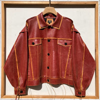 RED/Tan Leather Jacket-Jetpack Hom(m)e-APOC STORE