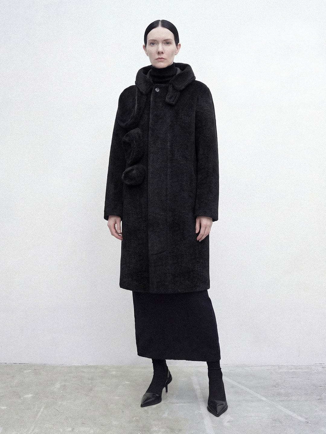 Architectural Hood Alpaca Coat (Midnight Black)-MINKIMHO-APOC STORE