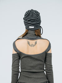 Eyelet stripe beanie black charcoal-Nibgnus-APOC STORE