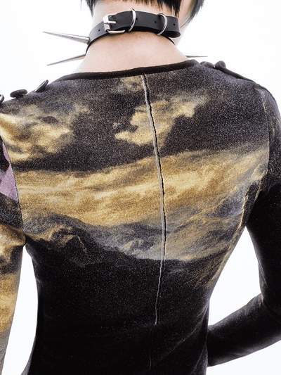 Printed Victorian-style Asymmetric Button Wool Cardigan-TRINITE Studio-APOC STORE