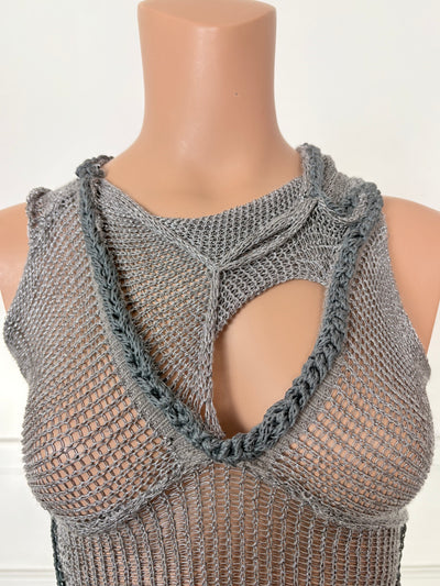 Silver Knit Mesh Top - XS/S-Sania Parvez-APOC STORE