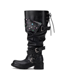 Beaded Cuff Western Boots -Black-EMPTY BEHAVIOR-APOC STORE