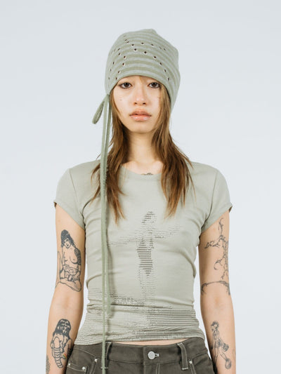 Eyelet stripe beanie moss green-Nibgnus-APOC STORE