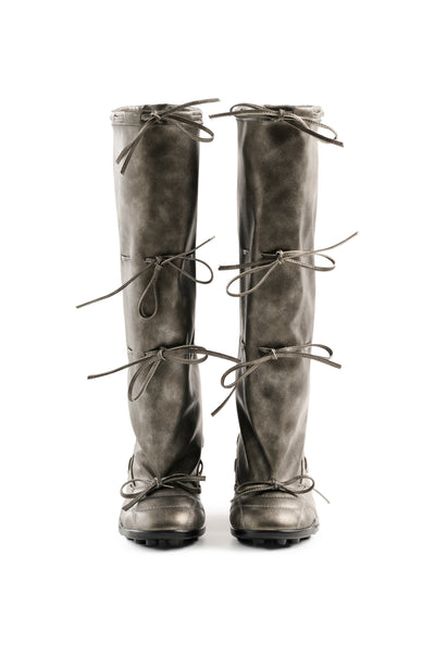 Strapped Ballet Boots Silver and Black-EMPTY BEHAVIOR-APOC STORE