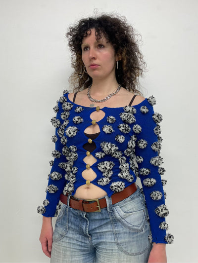 Blue Pompom Cardigan-Scar Kennedy-APOC STORE