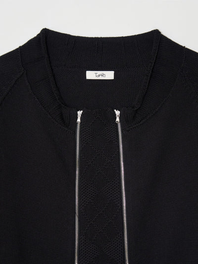 Double zip Cotton Cardigan 001 _ Black-Taekh-APOC STORE