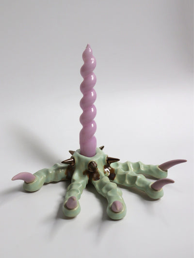 Mint green Paw Candlestick with Spikes-Naomi Gilon-APOC STORE