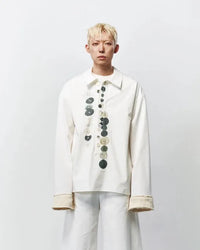 Printed Button Work Oversized Shirt 001 _ White-Taekh-APOC STORE