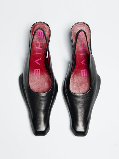 Slingback Mules - Smooth Black-BHIVE-APOC STORE