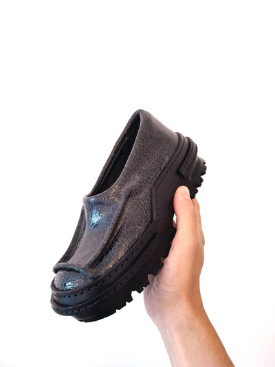 Cracked Black Patent Moccasins-Hernán Guardamagna-APOC STORE