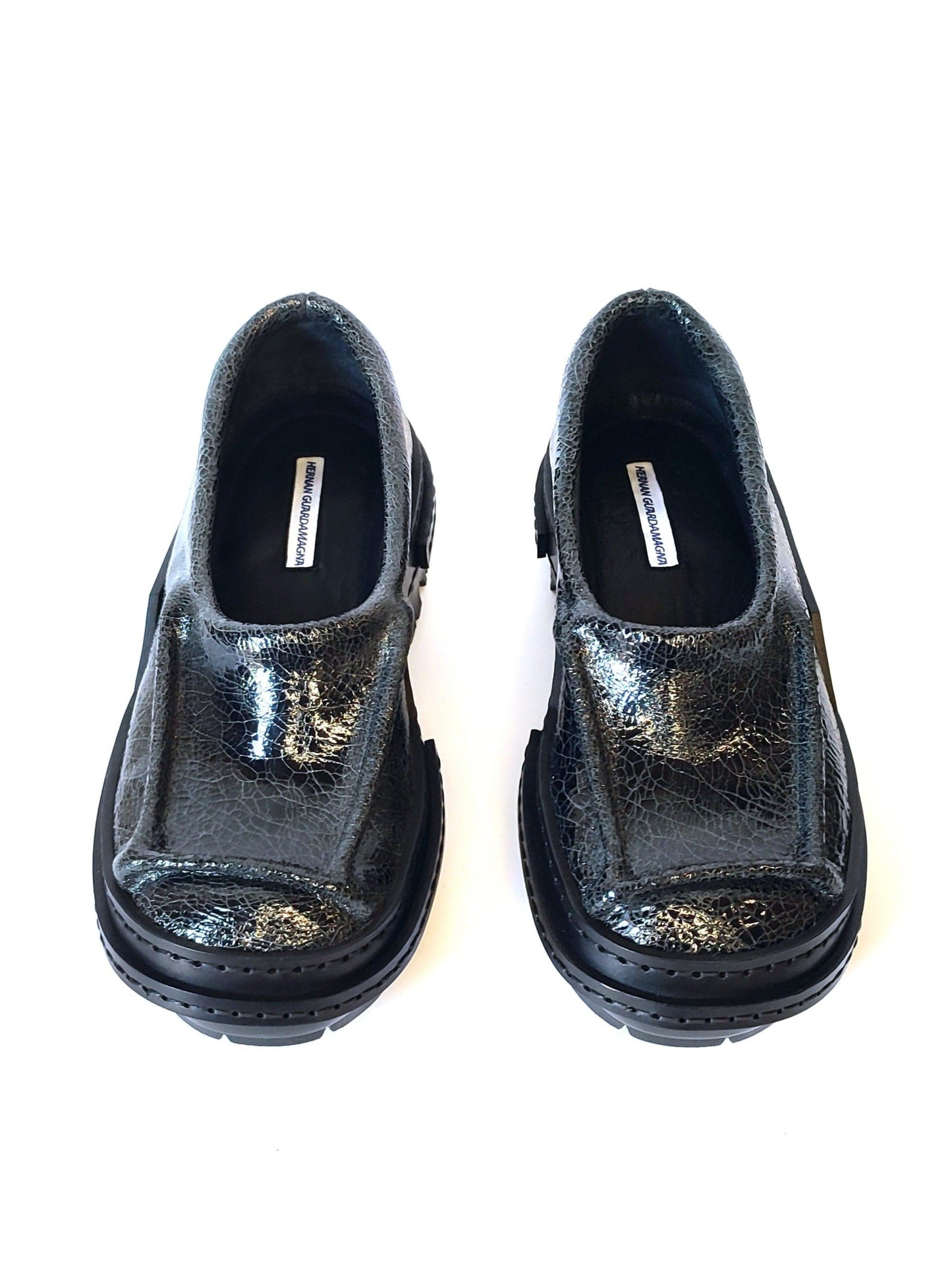 Cracked Black Patent Moccasins-Hernán Guardamagna-APOC STORE