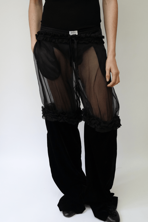 Semi-Transparent Ruffle Sweatpants-TRANSE PARIS-APOC STORE