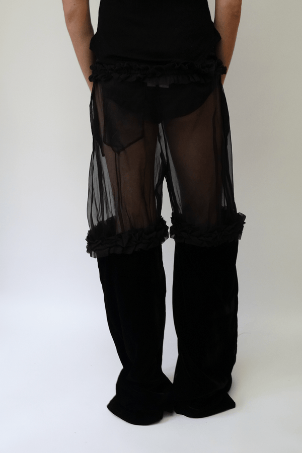 Semi-Transparent Ruffle Sweatpants-TRANSE PARIS-APOC STORE