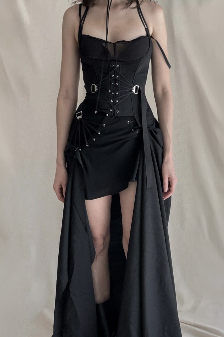 BLK FAN LACED BUSTIER-Marina Eerrie-APOC STORE