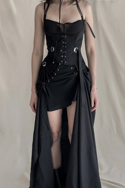 BLK FAN LACED BUSTIER-Marina Eerrie-APOC STORE