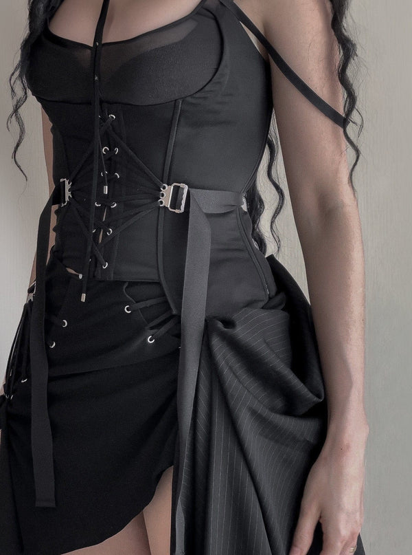 BLK FAN LACED BUSTIER-Marina Eerrie-APOC STORE