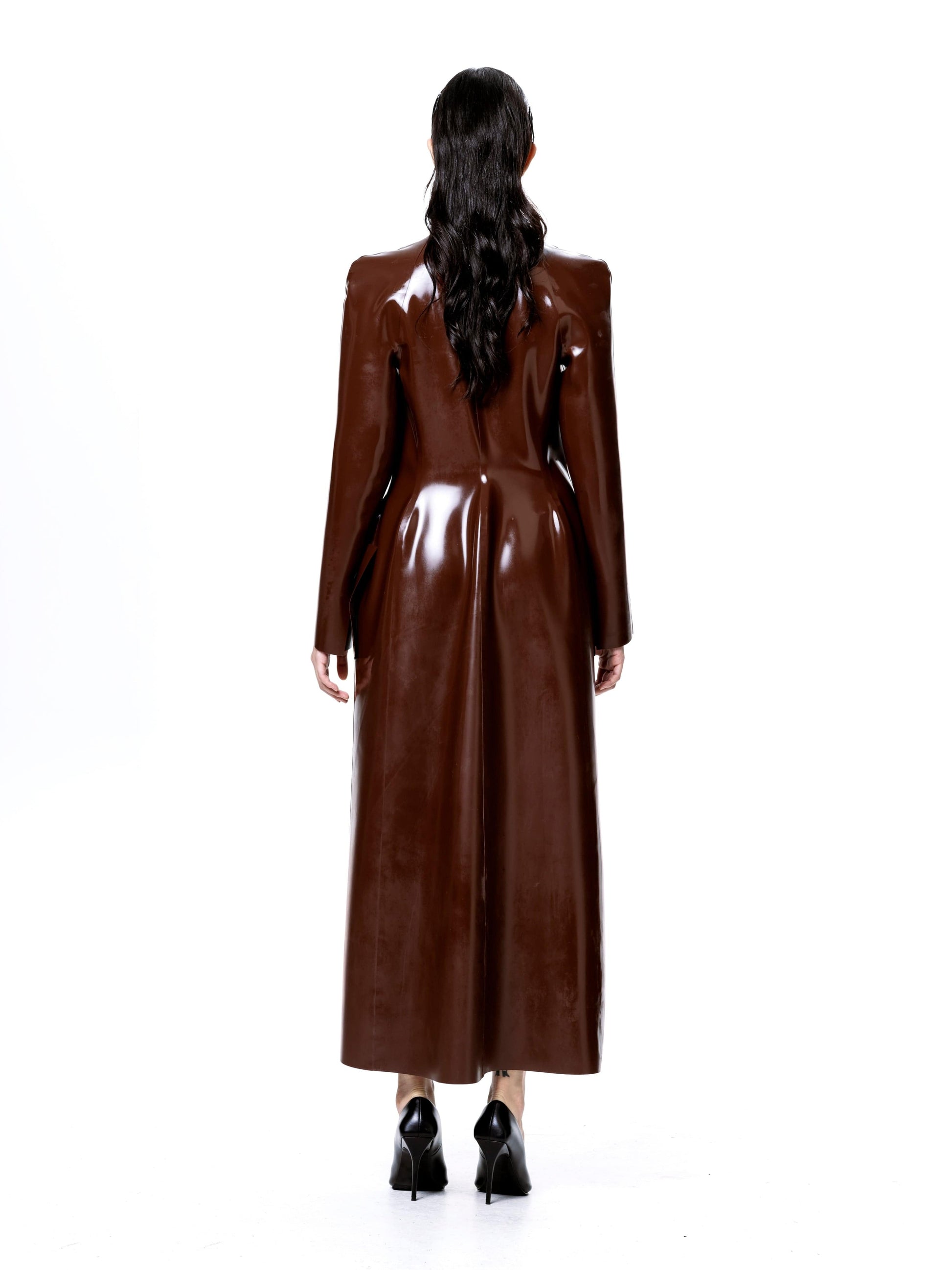 Brown Latex Long Coat-Harri-APOC STORE