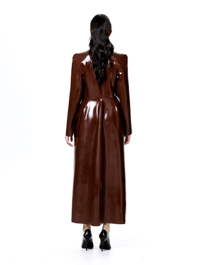 Brown Latex Long Coat-Harri-APOC STORE