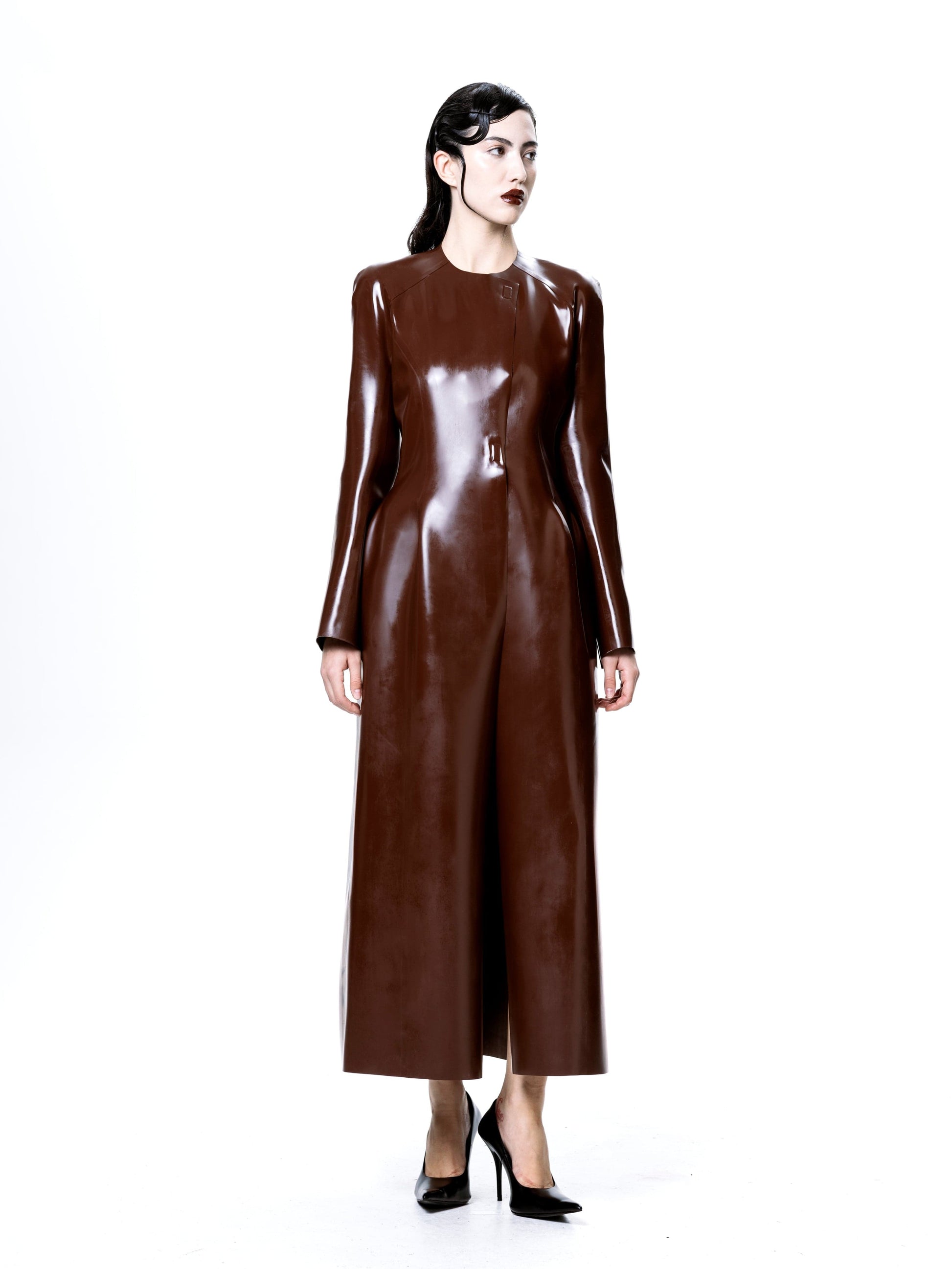 Brown Latex Long Coat-Harri-APOC STORE