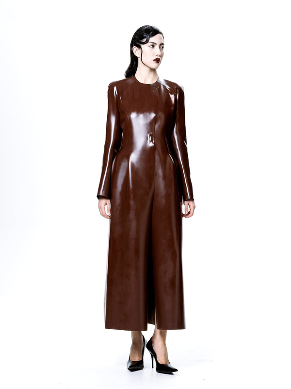 Brown Latex Long Coat-Harri-APOC STORE