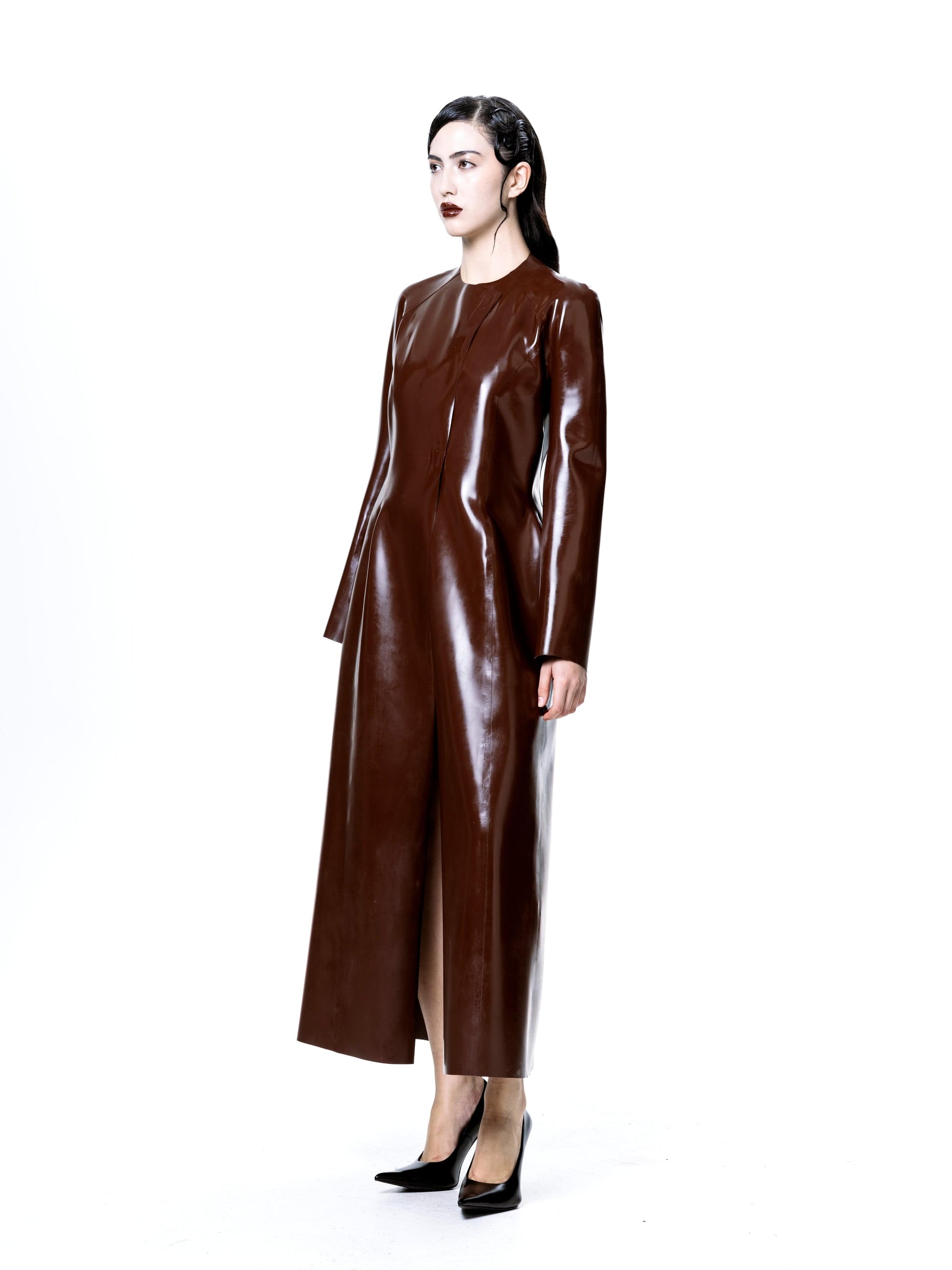 Brown Latex Long Coat-Harri-APOC STORE