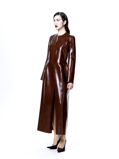 Brown Latex Long Coat-Harri-APOC STORE