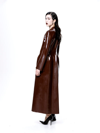 Brown Latex Long Coat-Harri-APOC STORE