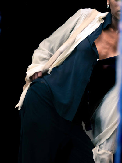Bias Shirt in Navy Silk-Pedro Trindade-APOC STORE