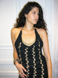 Black and Gold Mesh Knit Dress-SANIA PARVEZ-APOC STORE