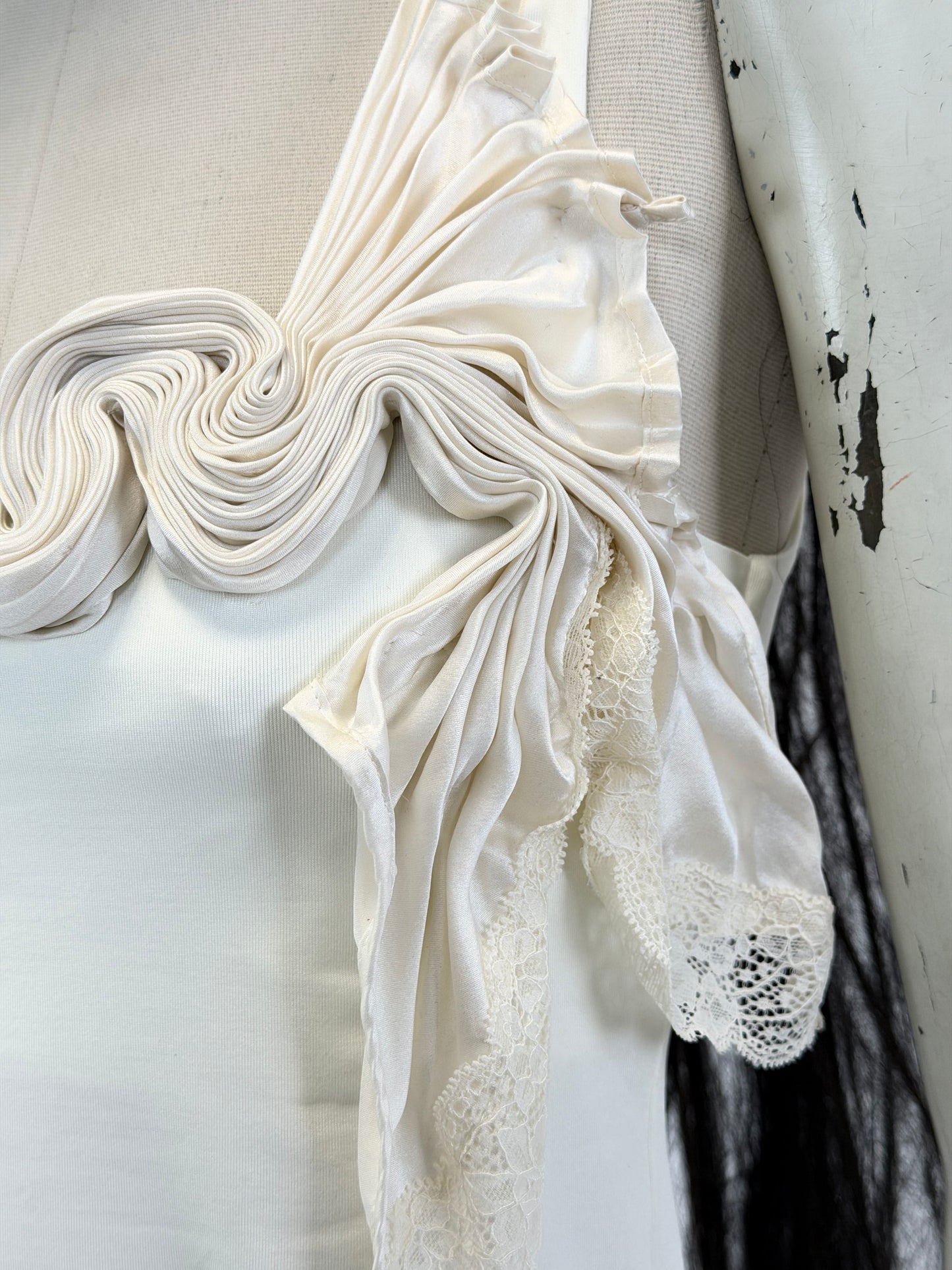 White Draped Plissee Nightgown Top-Lou de Bètoly-APOC STORE