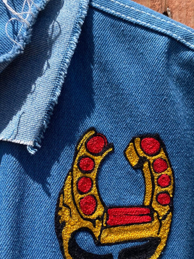 Moto Devil: Handmade Chainstitch Deconstructed Denim Jacket-Jetpack Hom(m)e-APOC STORE