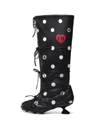 Polka Dot Strapped Ballet Boots Black-EMPTY BEHAVIOR-APOC STORE